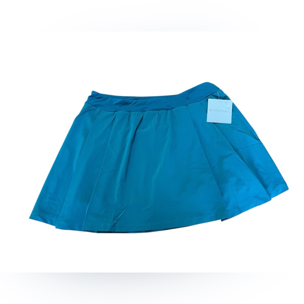 Beyond Yoga Woven Stretch Skirt Skort Size XL Turquoise Modest Pleated Pockets